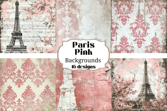 16 Pink Paris Digital Paper Backgrounds for Your Projects
