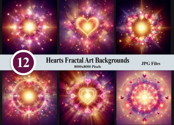 Elevate Your Visuals with Hearts Fractal Art Backgrounds Gold Pink