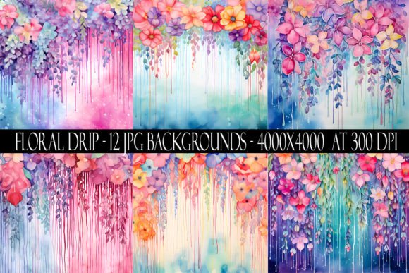 Floral Drip Backgrounds: Bold, Artistic Digital Papers