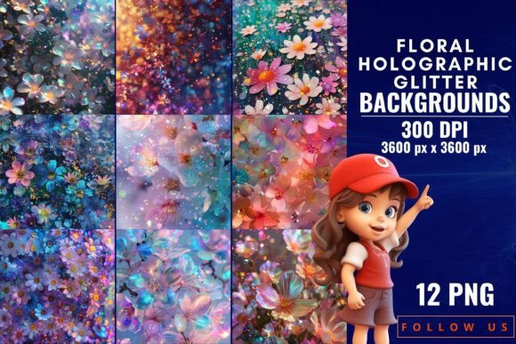 Floral Holographic Glitter Backgrounds for Modern Design