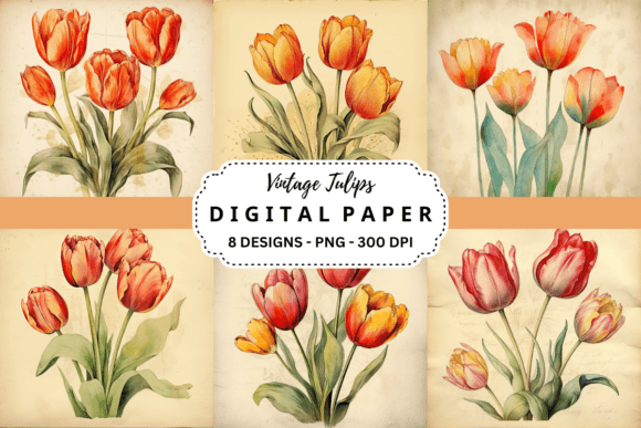 Timeless Beauty: Vintage Tulips Watercolor Backgrounds for Modern Design